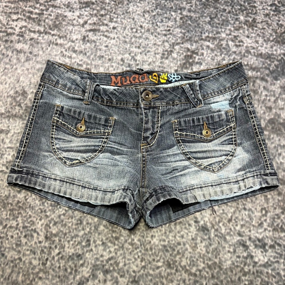 Mudd Shorts Denim Womens 30" Blue Low Rise Mini Micro Front Pockets Y2K